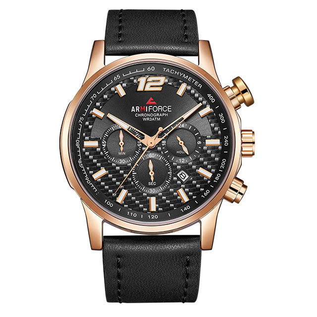 Men's Casual Luminous Quartz Leather Watch featuring a stainless steel case, leather strap, and luminous dial for easy reading.