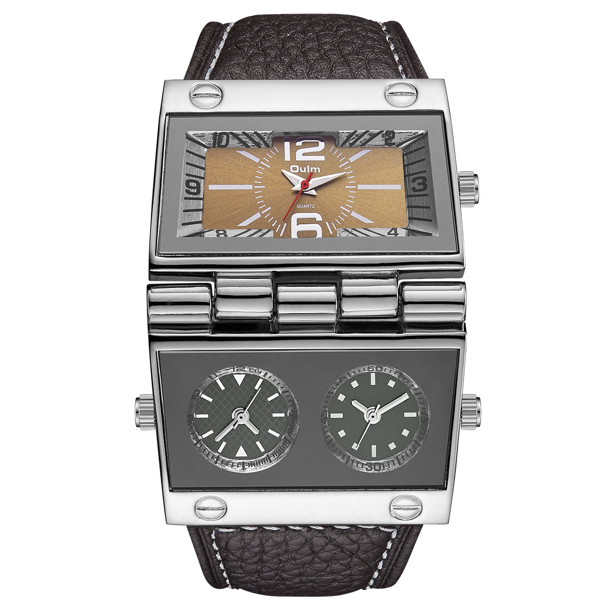 Men's Decoration Quartz Watch featuring a rectangular dial and leather band, perfect for sports and casual wear.