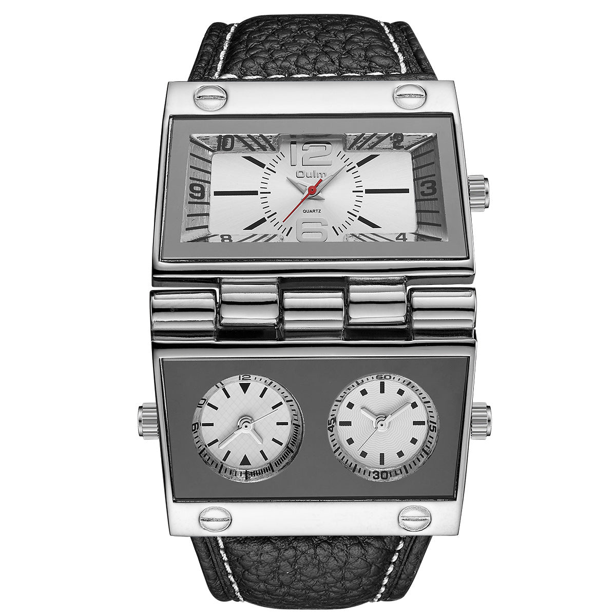 Men's Decoration Quartz Watch featuring a rectangular dial and leather band, perfect for sports and casual wear.