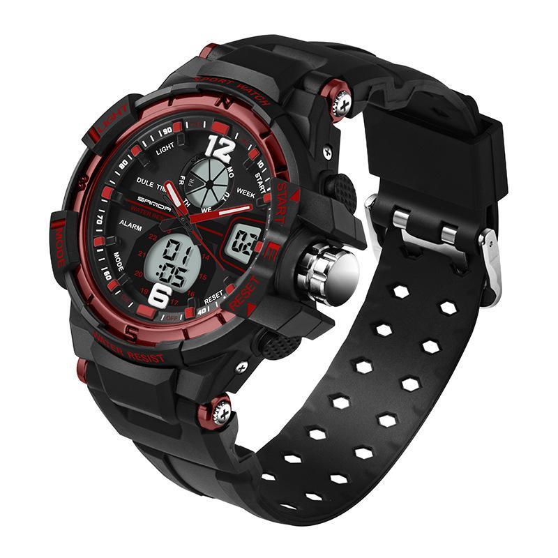 Men's Dual Display Electronic Watch featuring a large 50mm dial and durable plastic band, showcasing a modern design suitable for everyday wear.