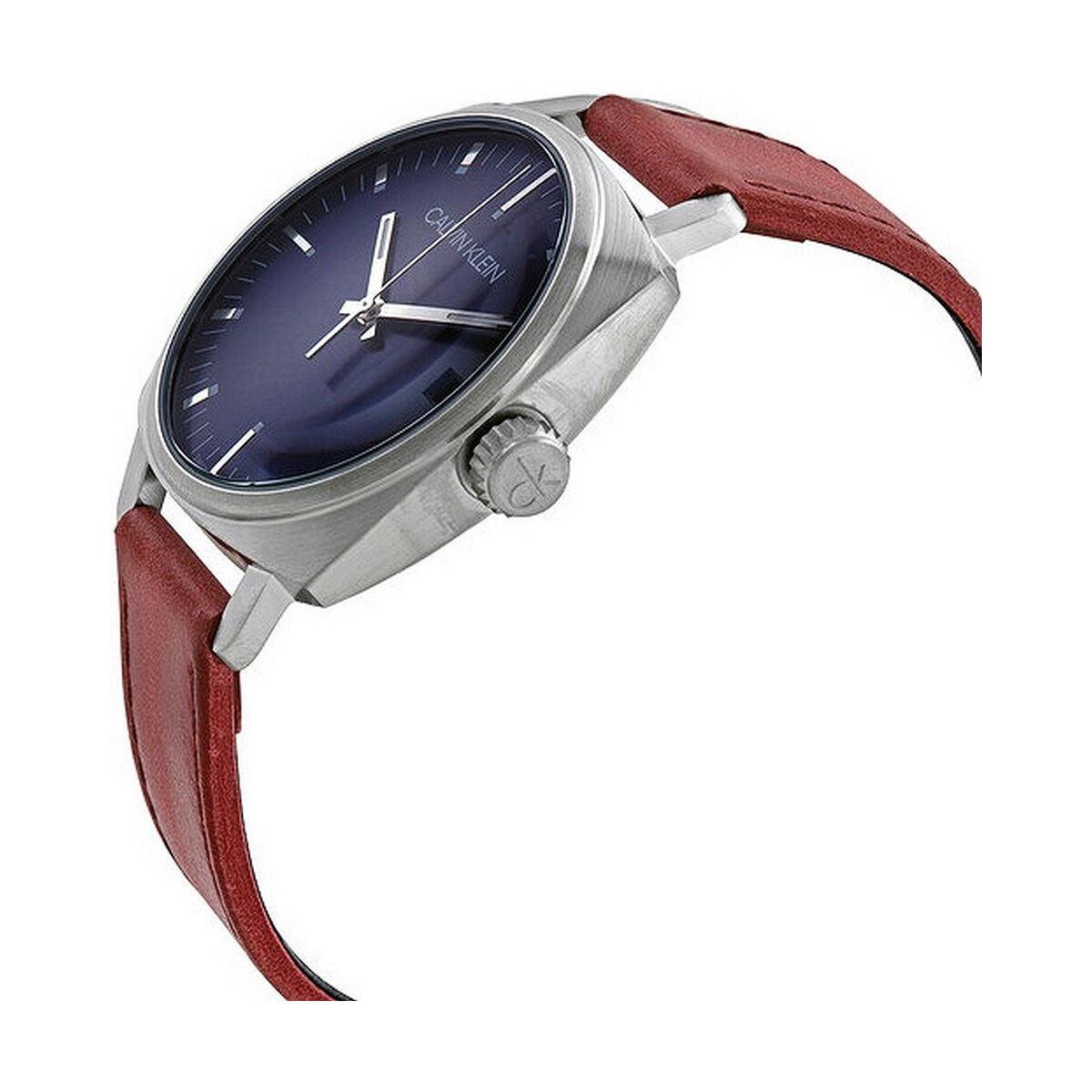 Men's watch with red strap.