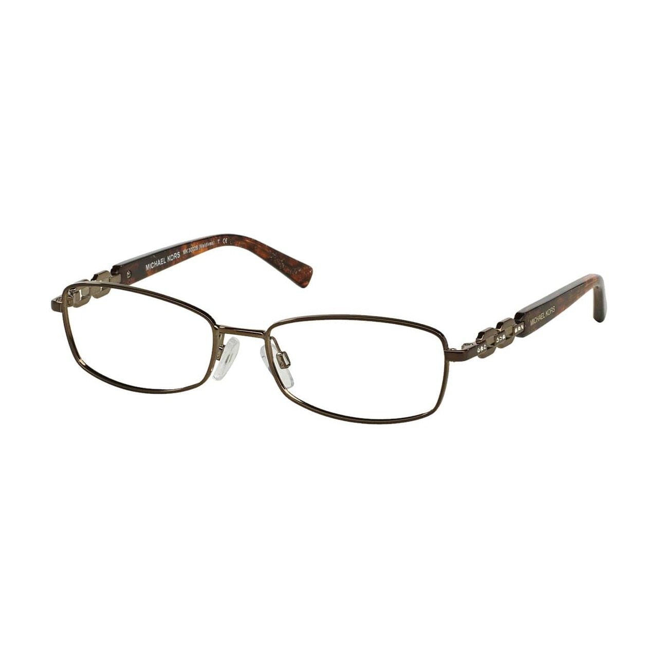 Michael Kors MK 3002B-1028 Maldives Brown Rectangular Women's Metal Eyeglasses showcasing a stylish brown metal frame and rectangular lenses.