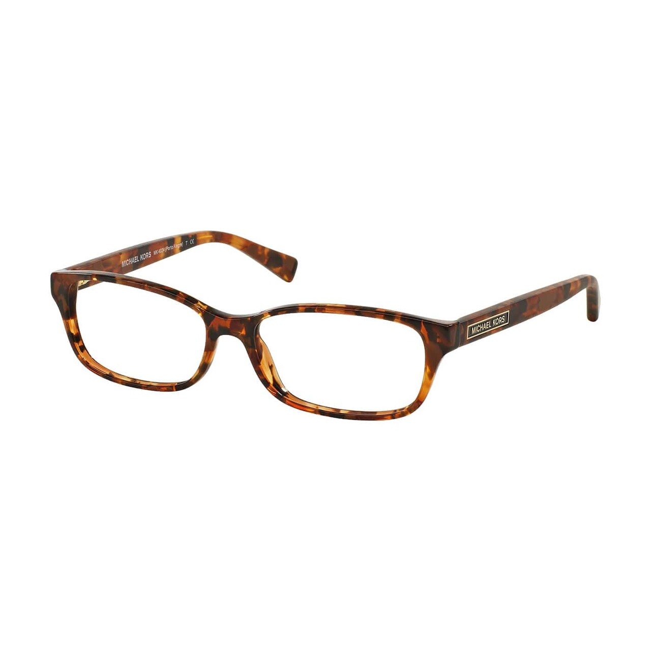 Michael Kors MK 4024-3066 Porto Alegre Brown Tortoise Rectangular Women's Eyeglasses showcasing a stylish full-rim design with a brown tortoise pattern.