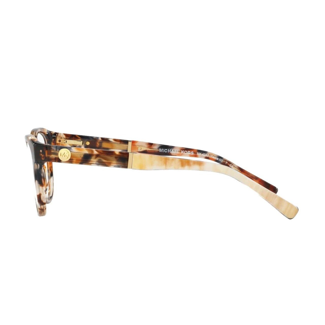 Michael Kors MK 4032-3169 Rania III eyeglasses in tiger tortoise color, featuring a round shape and acetate frame, designed for women.