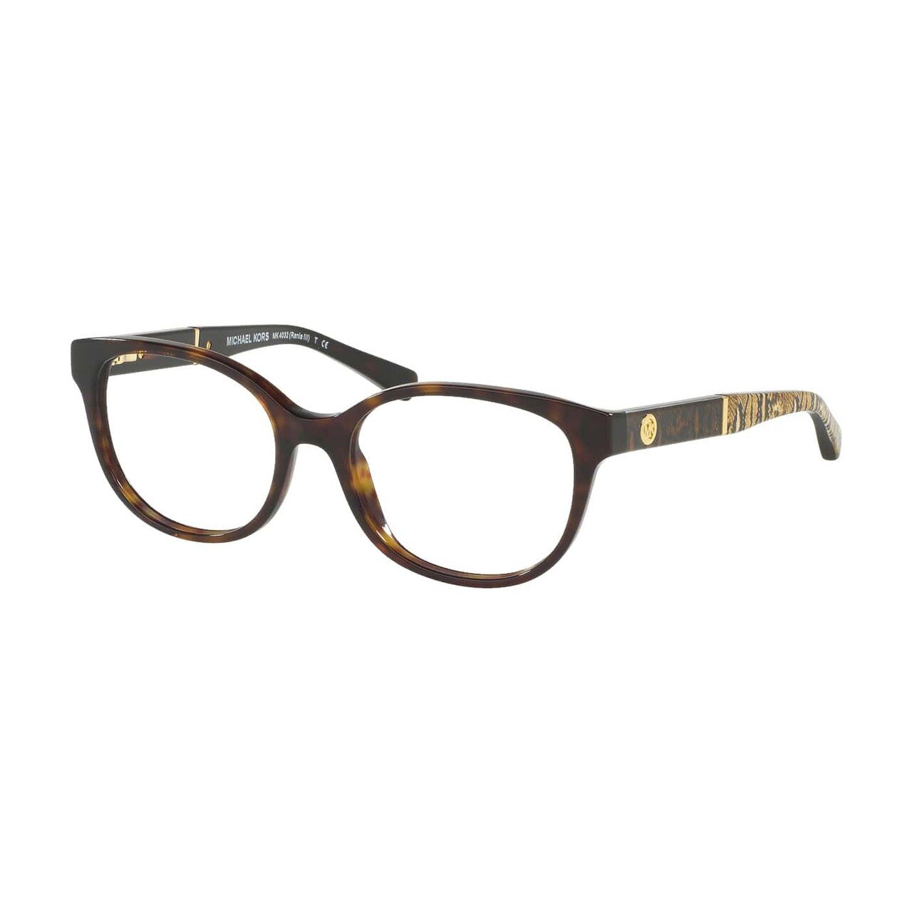 Michael Kors MK 4032-3180 Rania III Dark Tortoise Round Women's Acetate Eyeglasses showcasing a stylish full-rim design.