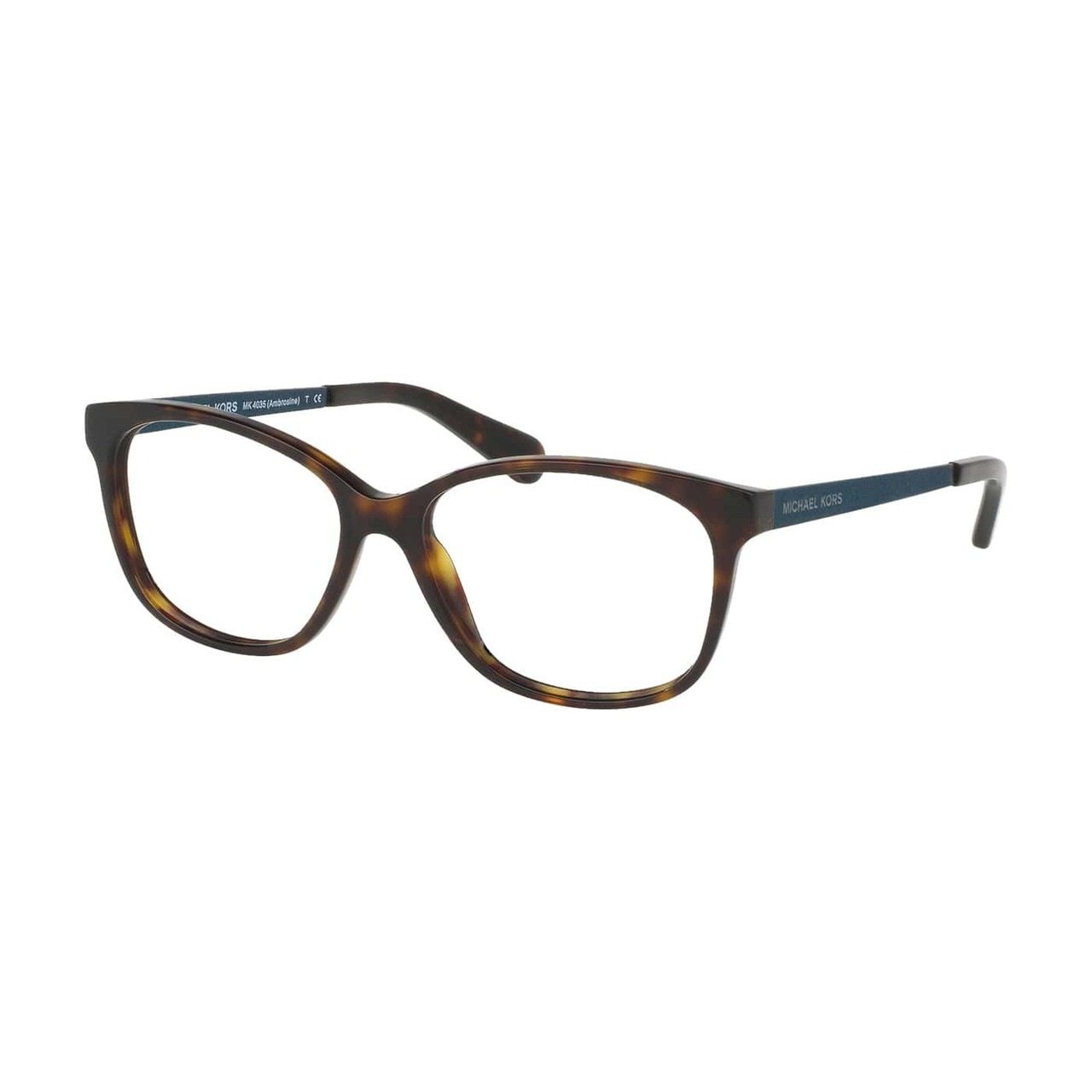 Michael Kors MK 4035-3202 Ambrosine Dark Tortoise Rectangular Women's Acetate Eyeglasses showcasing a stylish full-rim design.