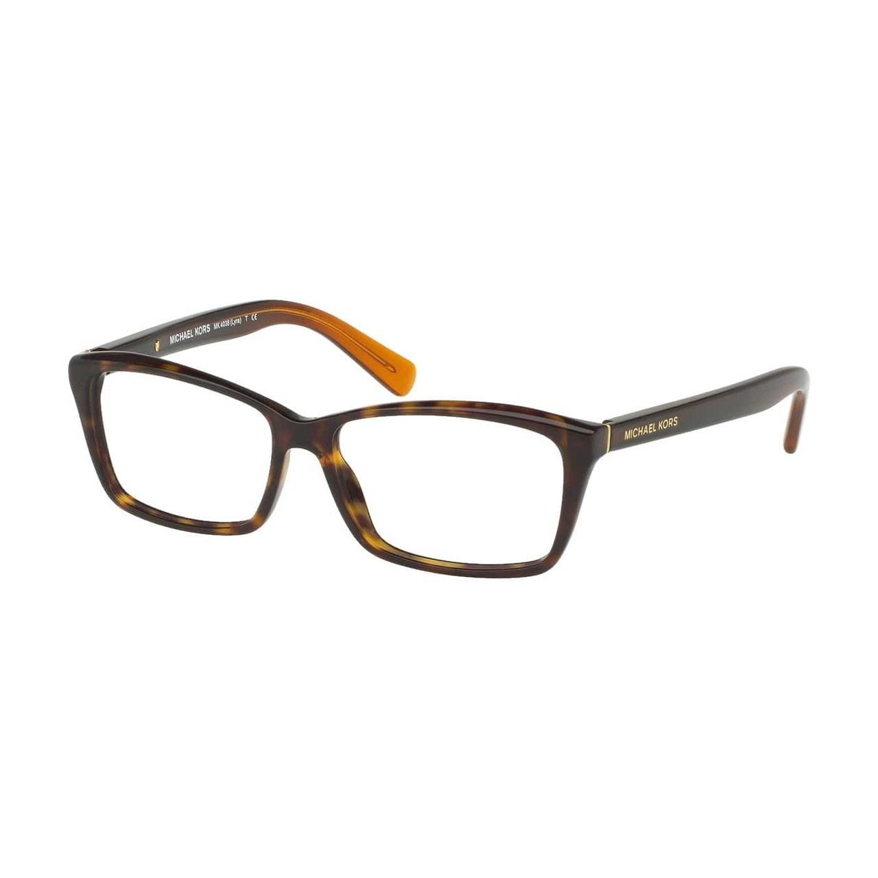 Michael Kors MK 4038-3217 Lyra Dark Tortoise Rectangular Women's Acetate Eyeglasses showcasing a stylish dark tortoise frame.