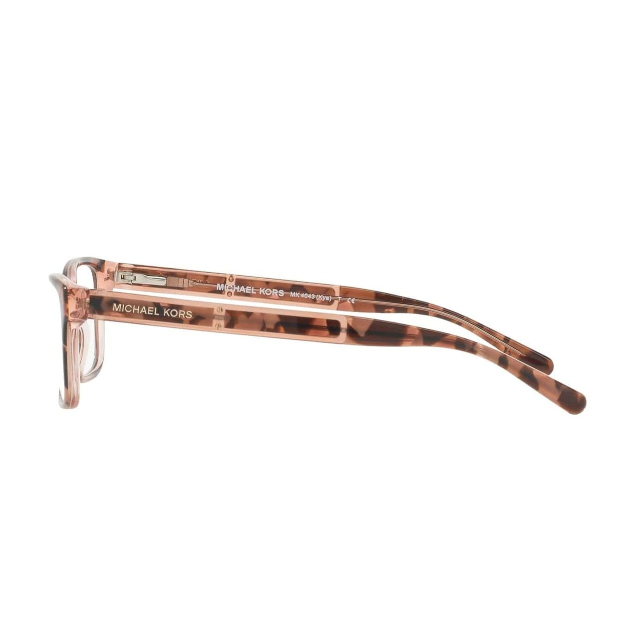 Michael Kors MK 4043-3251 Kya Pink Tortoise Graphic Rectangular Women's Eyeglasses showcasing a stylish pink tortoise pattern.