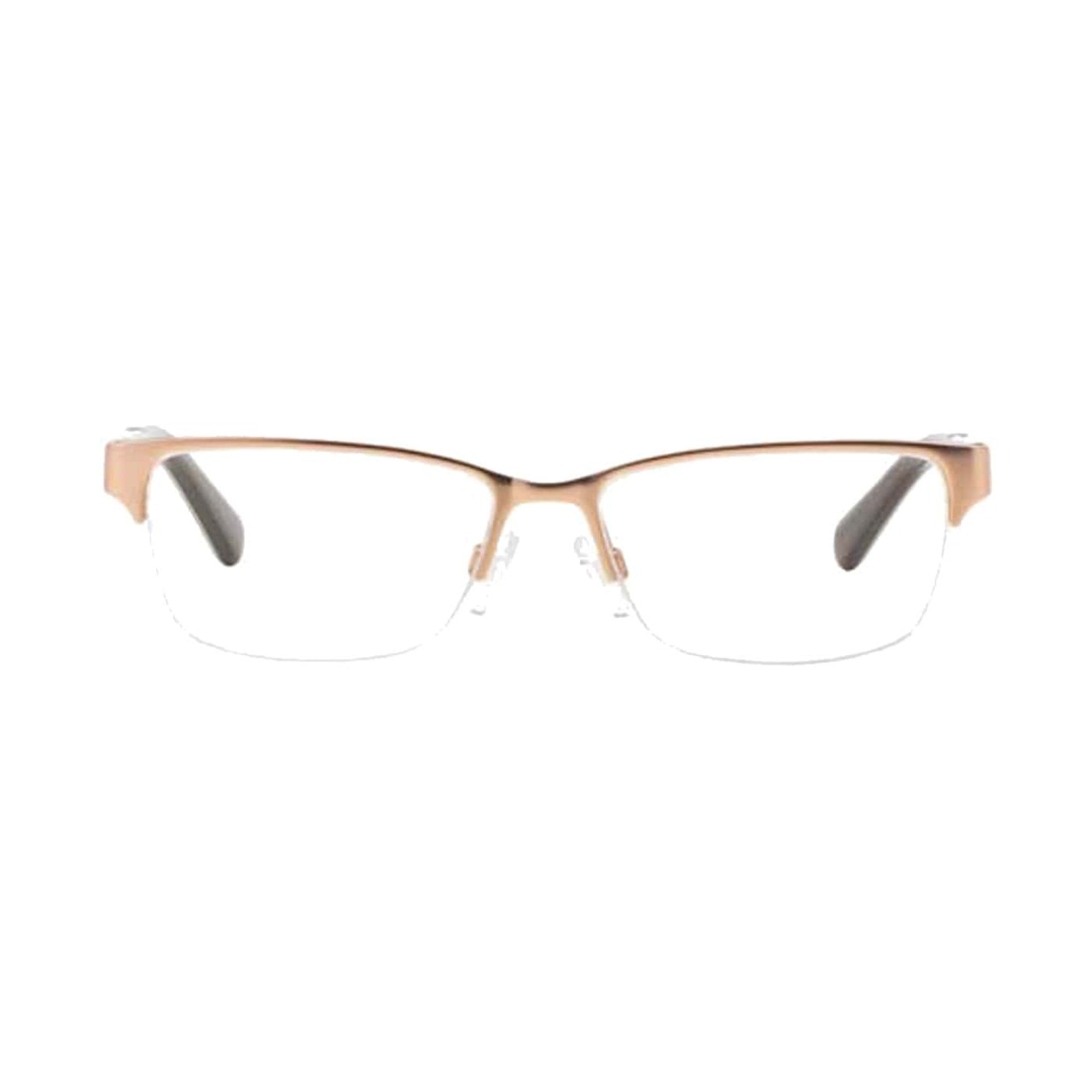 Michael Kors MK 7002-1007 Maracaibo Satin Rose Gold Rectangular Metal Eyeglasses showcasing a stylish half-rim design and luxurious finish.