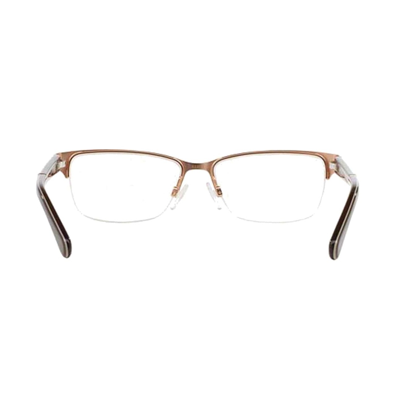 Michael Kors MK 7002-1007 Maracaibo Satin Rose Gold Rectangular Metal Eyeglasses showcasing a stylish half-rim design and luxurious finish.