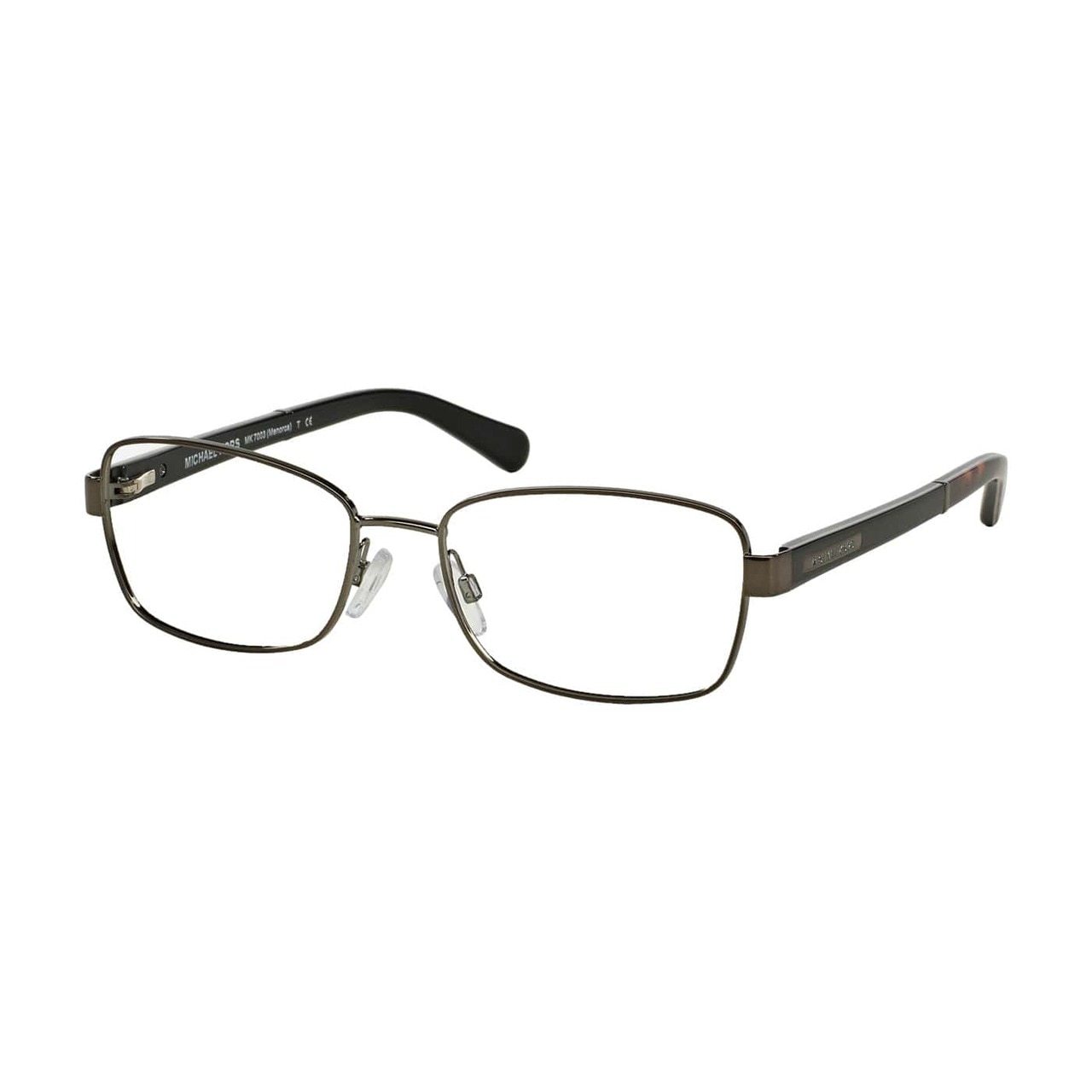 Michael Kors MK 7003-1009 Menorca eyeglasses featuring a gun black tortoise metal frame with a rectangular shape, designed for women.