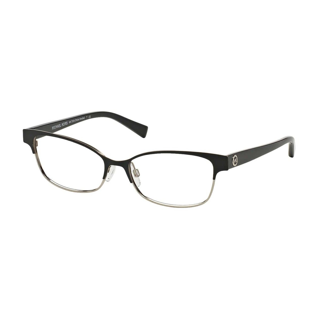 Michael Kors MK 7004-1031 Palos Verdes eyeglasses featuring a black shiny silver rectangular metal frame, designed for women.