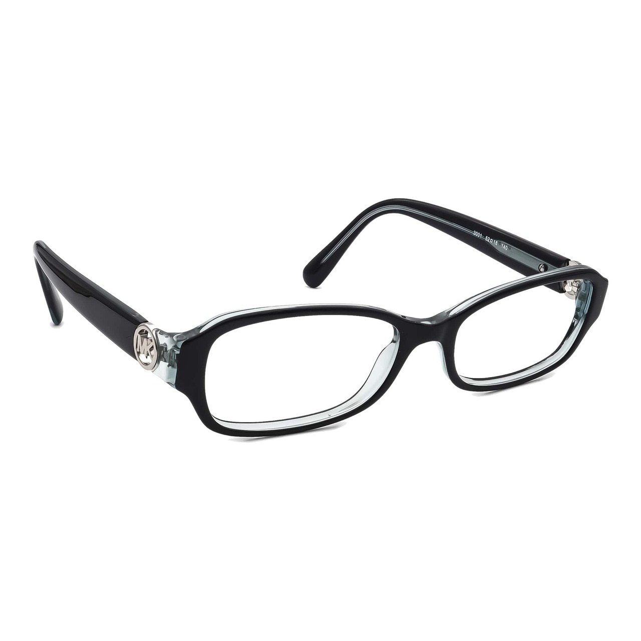 Michael Kors MK 8002-3001 Anguilla Black Blue Rectangular Women's Acetate Eyeglasses displayed elegantly.