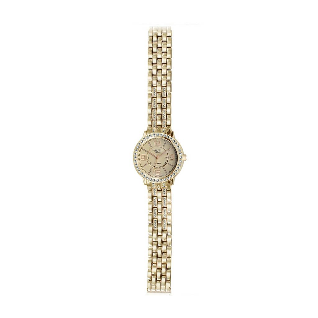 Milford Gold Metal Band Watch featuring a gold dial and alloy construction, perfect for stylish occasions.