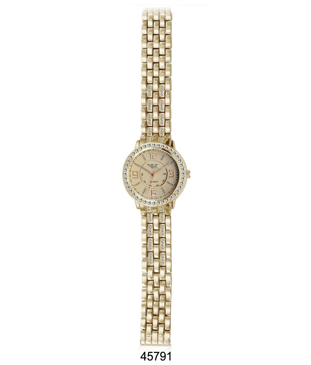 Milford Gold Metal Band Watch featuring a gold dial and alloy construction, perfect for stylish occasions.