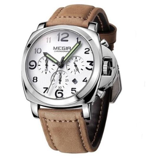 Multifunction Calendar Sports Quartz Watch for Men featuring a high-quality alloy case and leather strap, showcasing its stylish design and luminous hands.