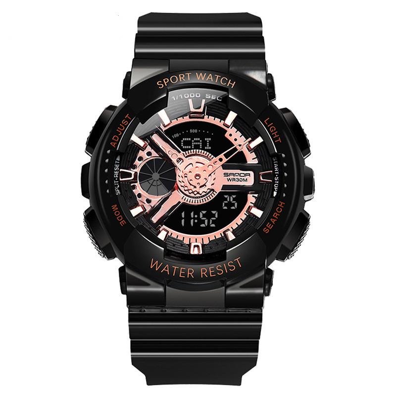 Multi-function Sports Electronic Watch for Men with luminous display, rubber strap, and stainless steel buckle.