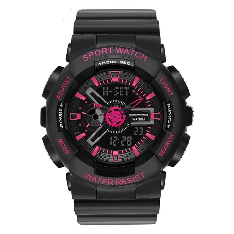 Multi-function Sports Electronic Watch for Men with luminous display, rubber strap, and stainless steel buckle.