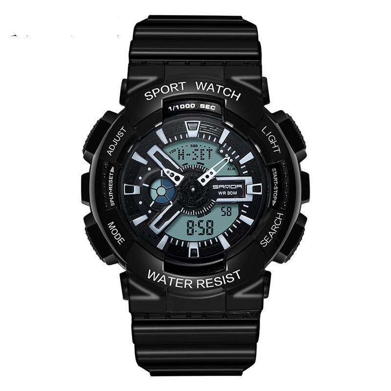 Multi-function Sports Electronic Watch for Men with luminous display, rubber strap, and stainless steel buckle.