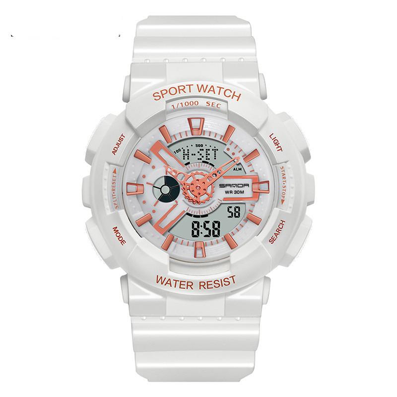 Multi-function Sports Electronic Watch for Men with luminous display, rubber strap, and stainless steel buckle.