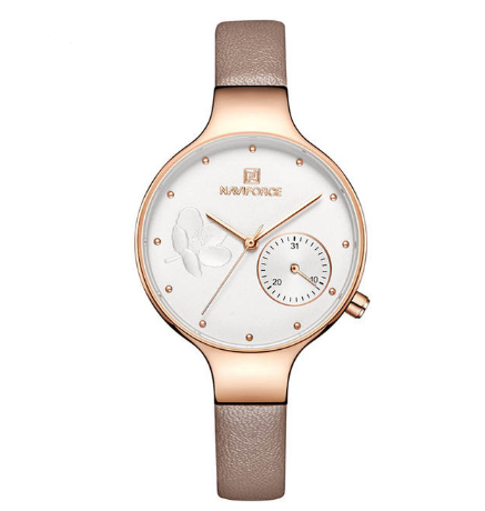 A stylish Multifunctional Quartz Leather Band Watch for Women featuring a round dial, leather strap, and available in multiple colors.