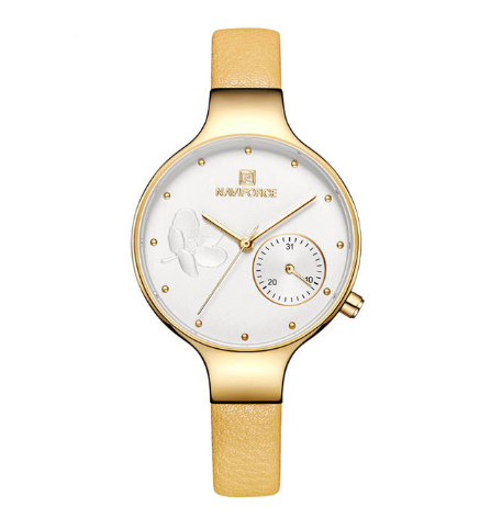 A stylish Multifunctional Quartz Leather Band Watch for Women featuring a round dial, leather strap, and available in multiple colors.