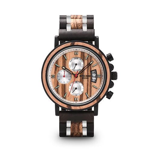 A stylish Multifunctional Solid Wood Quartz Watch featuring a wooden case, Hardlex mirror, and a comfortable band, perfect for any occasion.