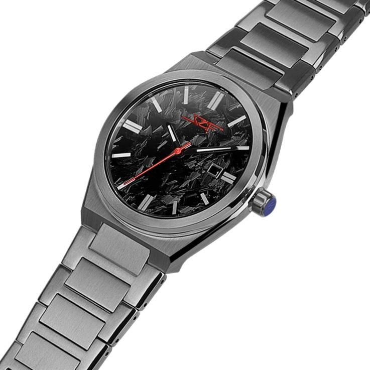 NARDO ASTRO Series Forged Carbon Fiber Watch showcasing a 42mm forged carbon fiber dial and stainless steel case.