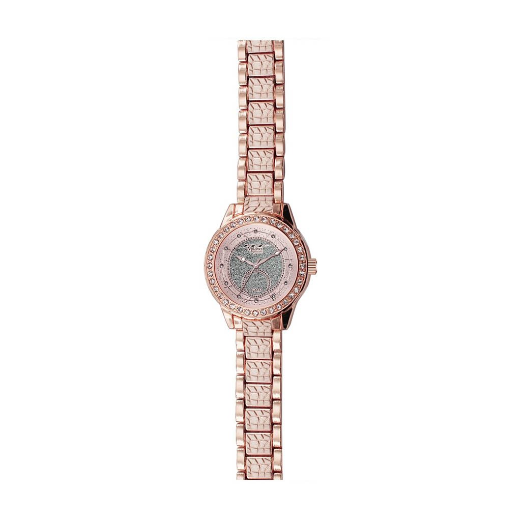 New Castle Rose Gold Metal Band Watch with a rose gold dial and alloy band, showcasing elegance and style.