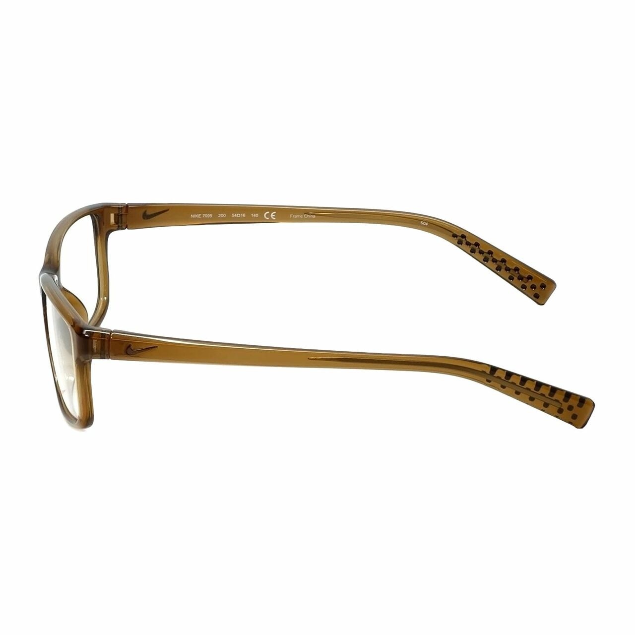 Nike 7095-200 Brown Walnut Square Unisex Plastic Eyeglasses displayed in a stylish case, showcasing their elegant design and color.