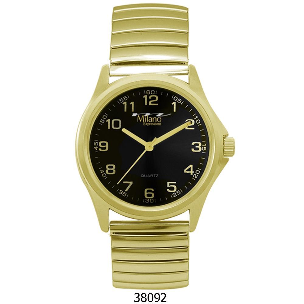 Nover M Milano Expressions Gold Flex Band Watch featuring a black dial and stainless steel band, showcasing elegance and style.