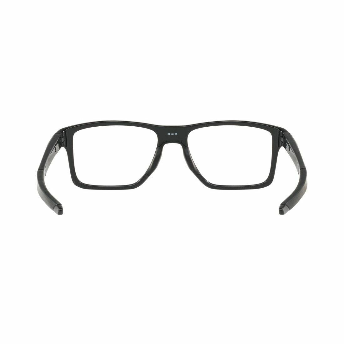 Oakley OX8143-0352 Chamfer Squared eyeglasses in polished black with square lenses and adjustable temples.