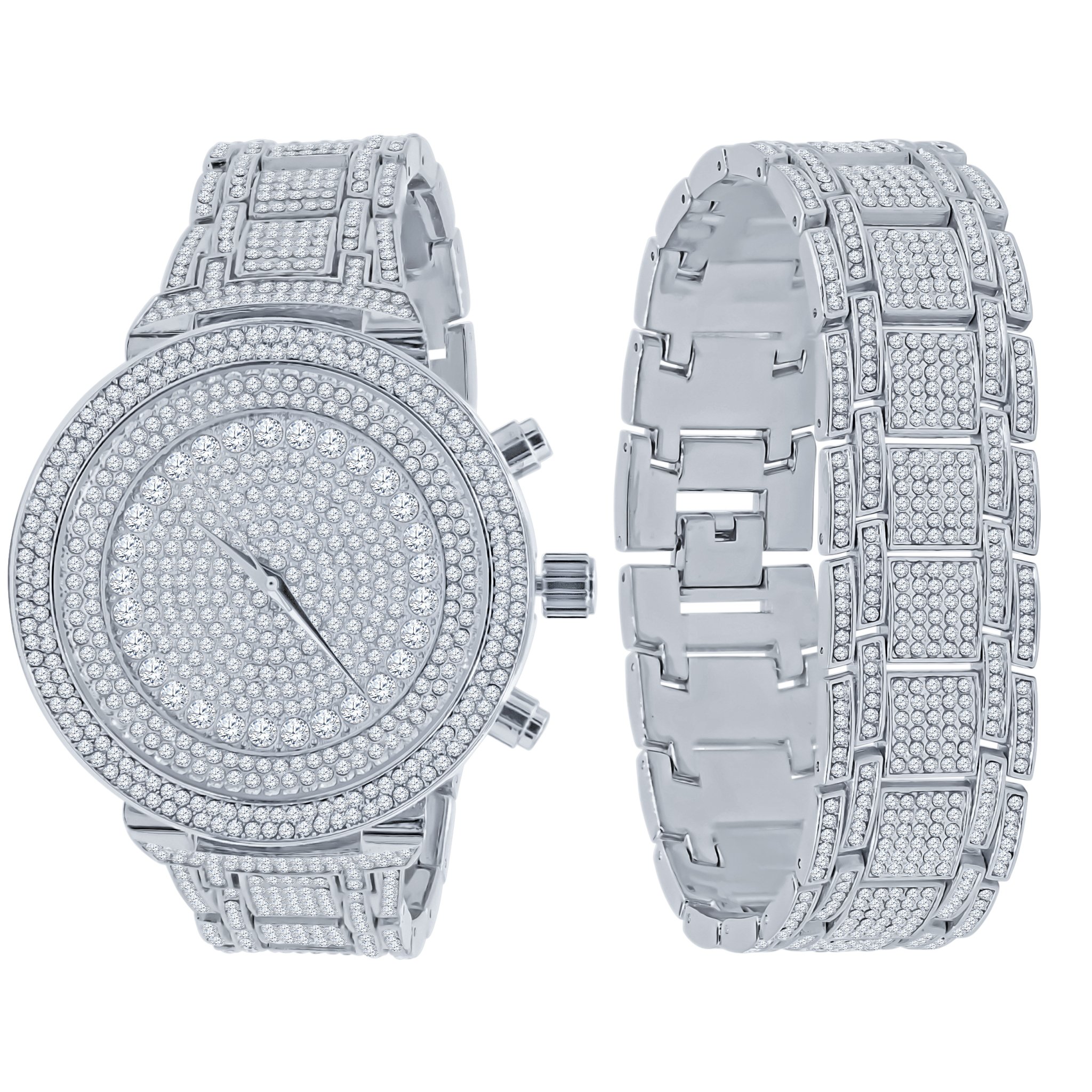 Opulent Ultra Bling Watch Set featuring a luxurious iced-out design with a matching bracelet, showcasing elegance and style.