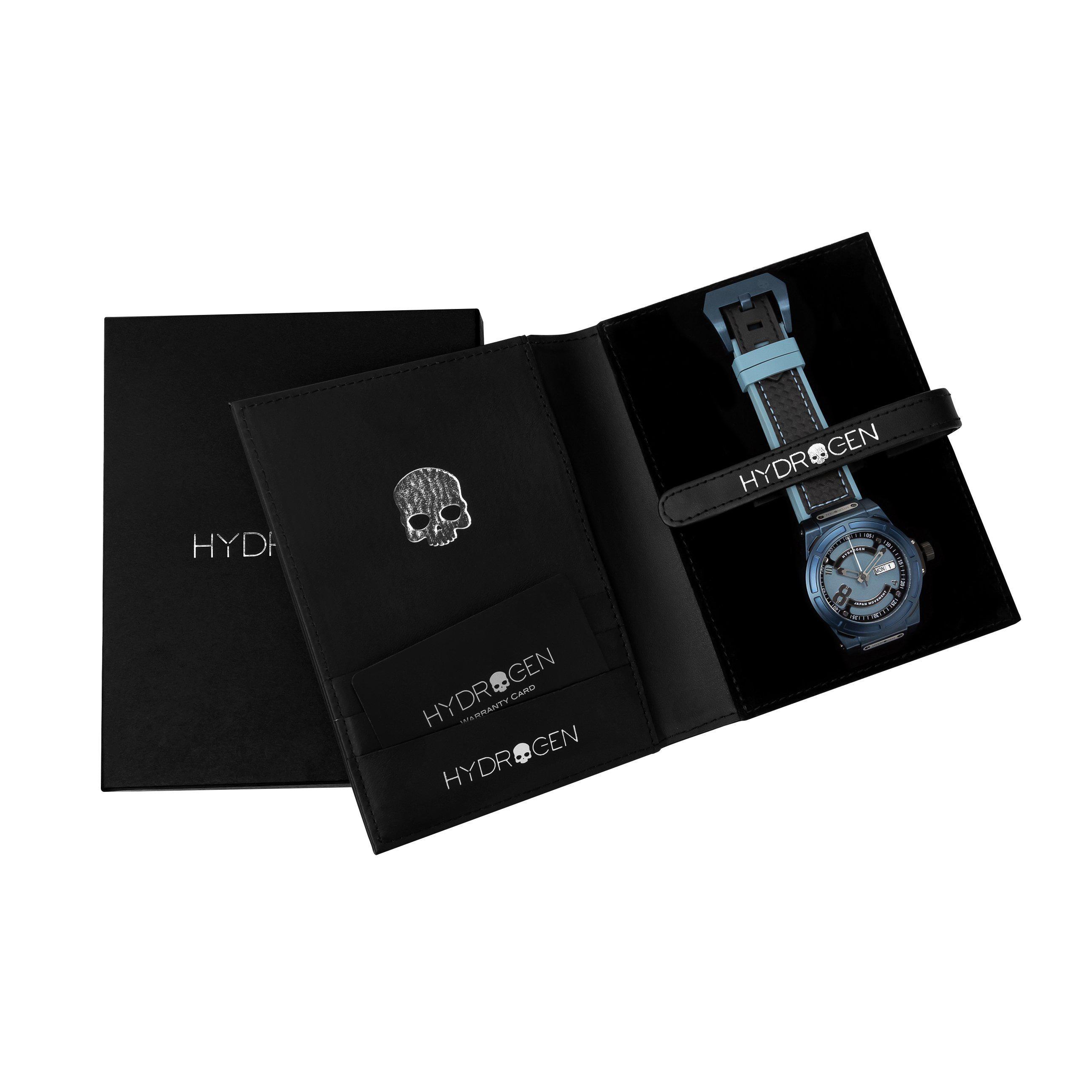 Otto All Blue watch featuring a metallic blue dial, black steel track, and a black and blue strap, set in a stainless steel case.