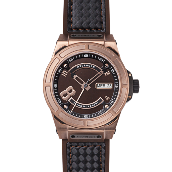 Otto Brown Rose Gold watch featuring a brown silicone strap, black carbon fiber accents, and a rose gold stainless steel case.