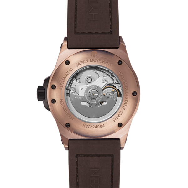 Otto Brown Rose Gold watch featuring a brown silicone strap, black carbon fiber accents, and a rose gold stainless steel case.