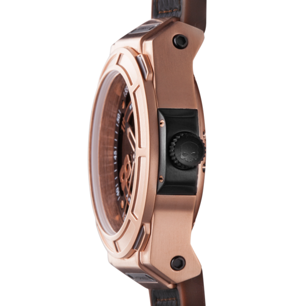 Otto Brown Rose Gold watch featuring a brown silicone strap, black carbon fiber accents, and a rose gold stainless steel case.