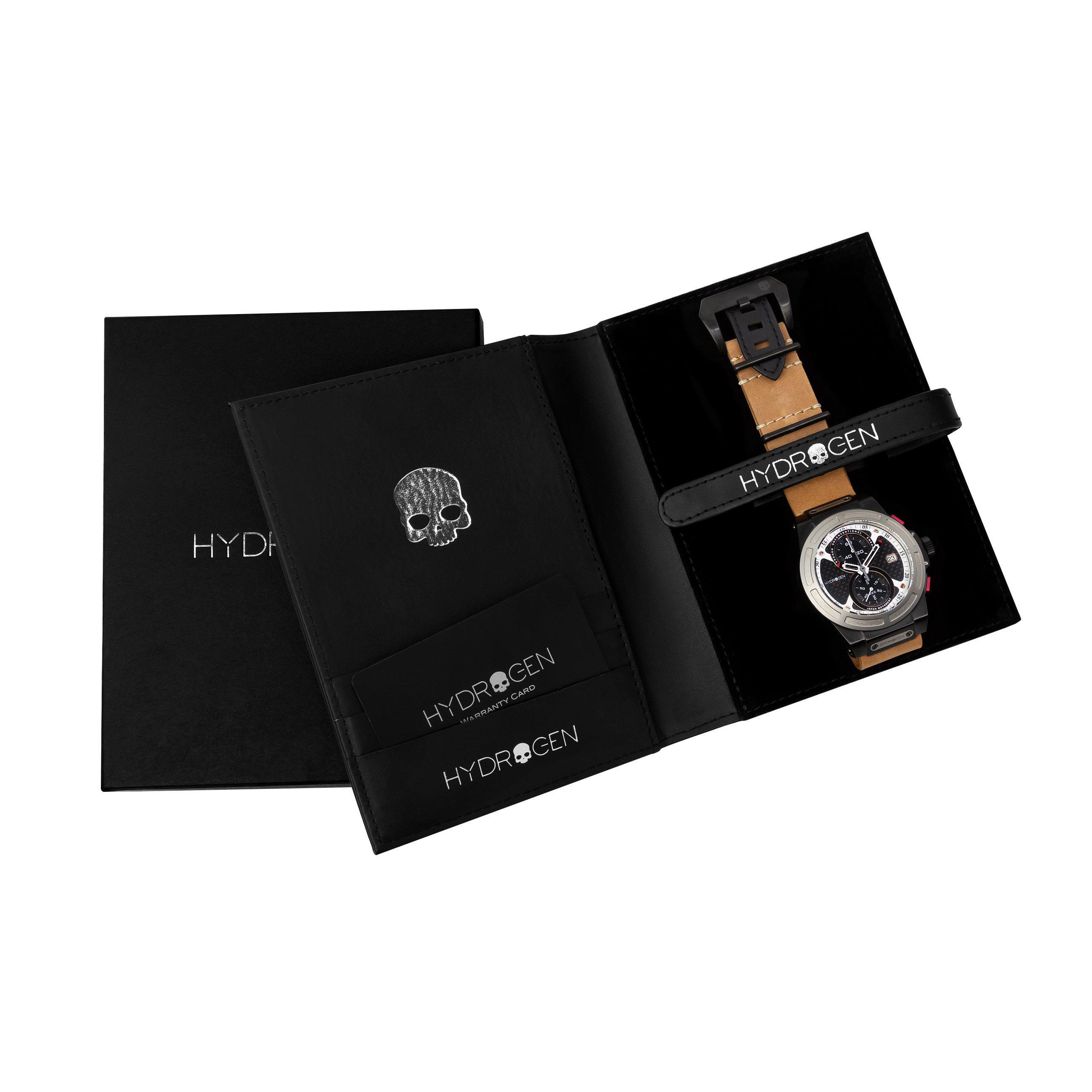 Otto Chrono Silver Black Nato watch featuring a carbon fiber pattern black dial, 2-eye chronograph, stainless steel case, and brown leather strap.