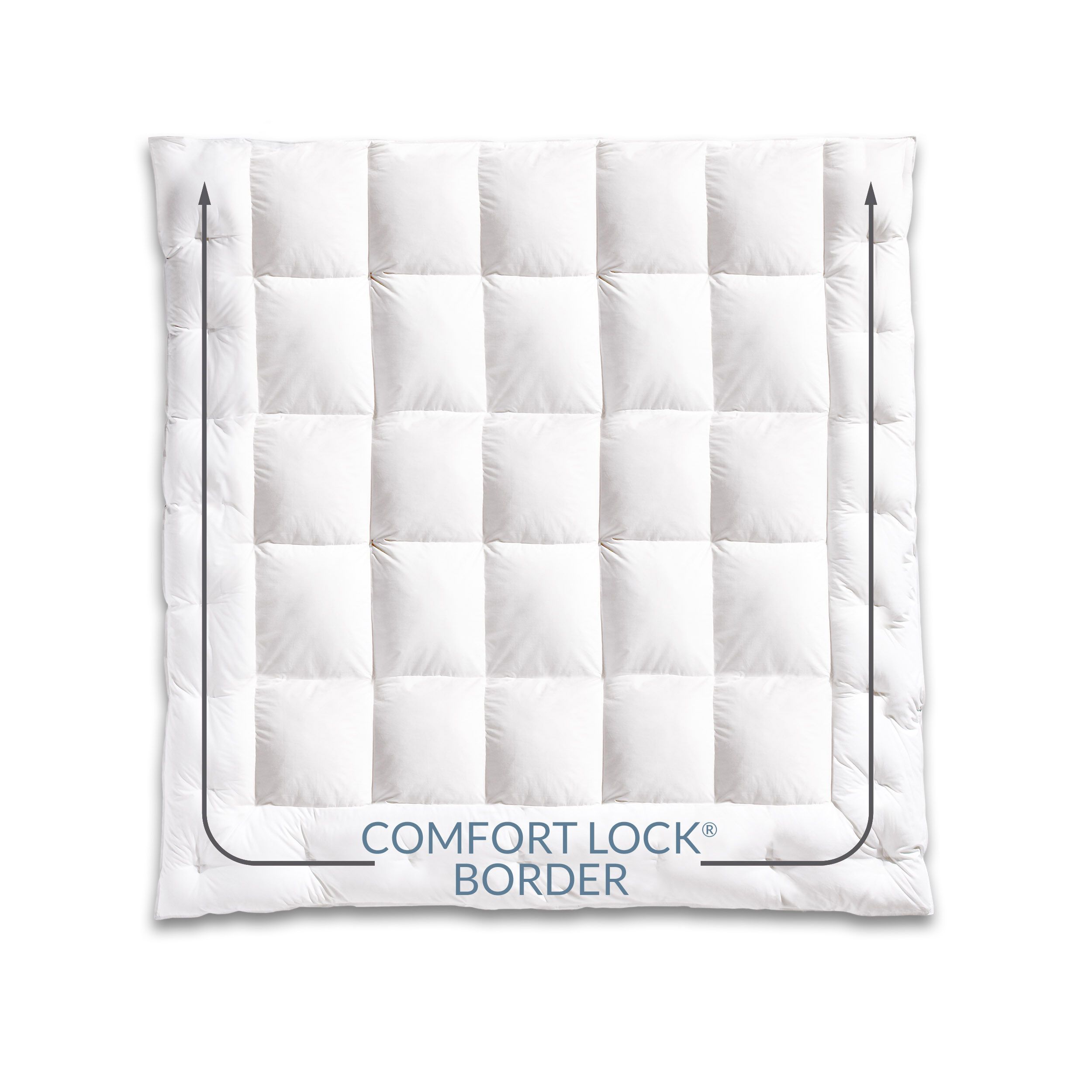 White quilt with comfort lock border.