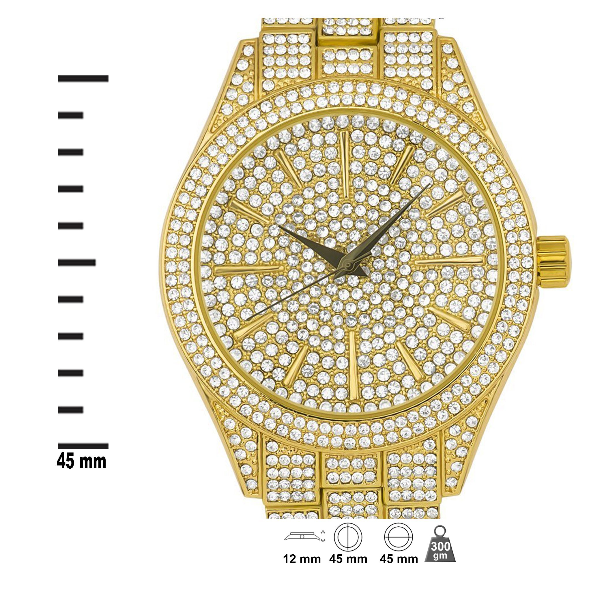 PANTHEON Ice Master Watch Set featuring a luxury iced-out design with rhinestone crystals and a dome-shaped crystal face.