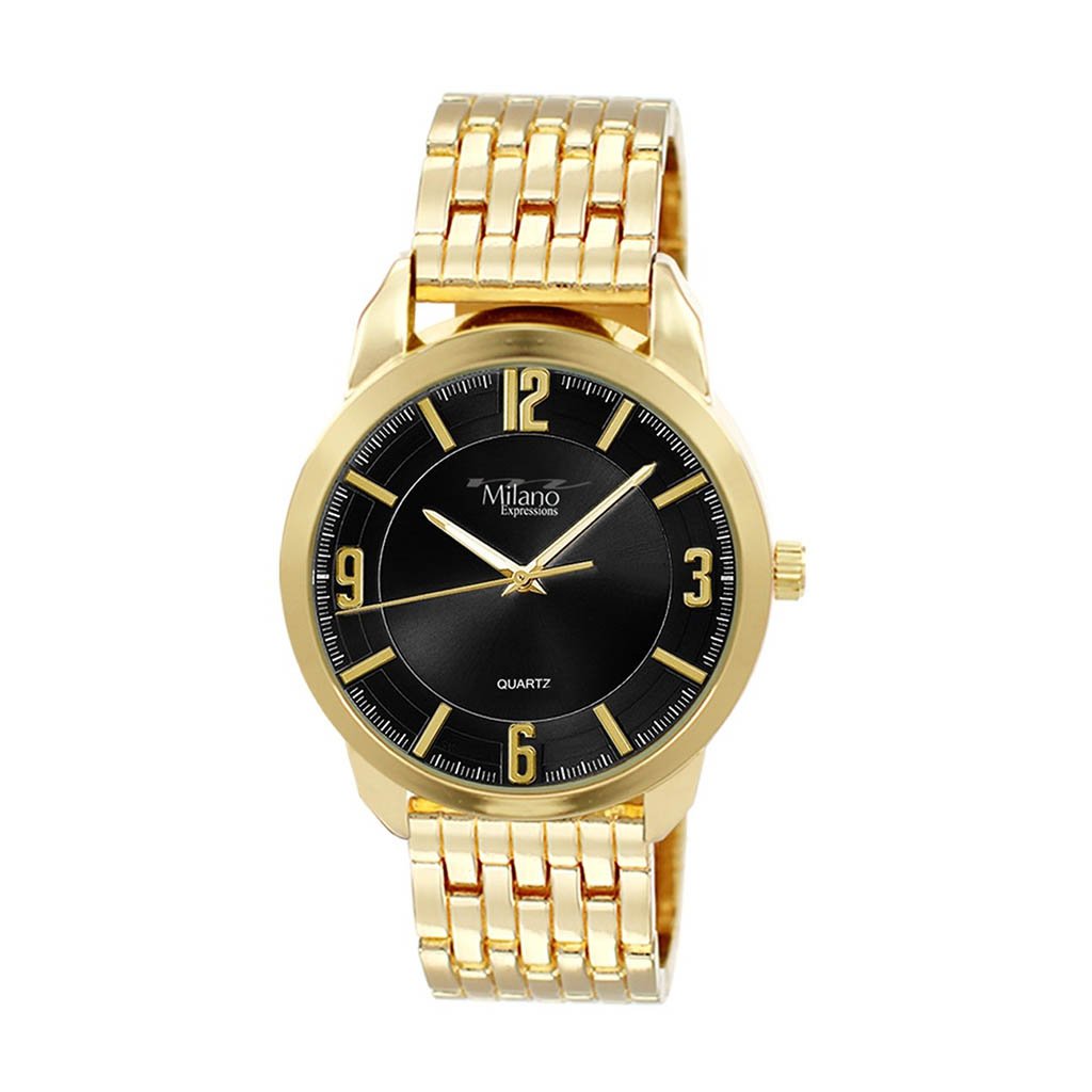 Penalosa Gold Metal Band Watch featuring a sleek black dial and elegant design, perfect for any occasion.