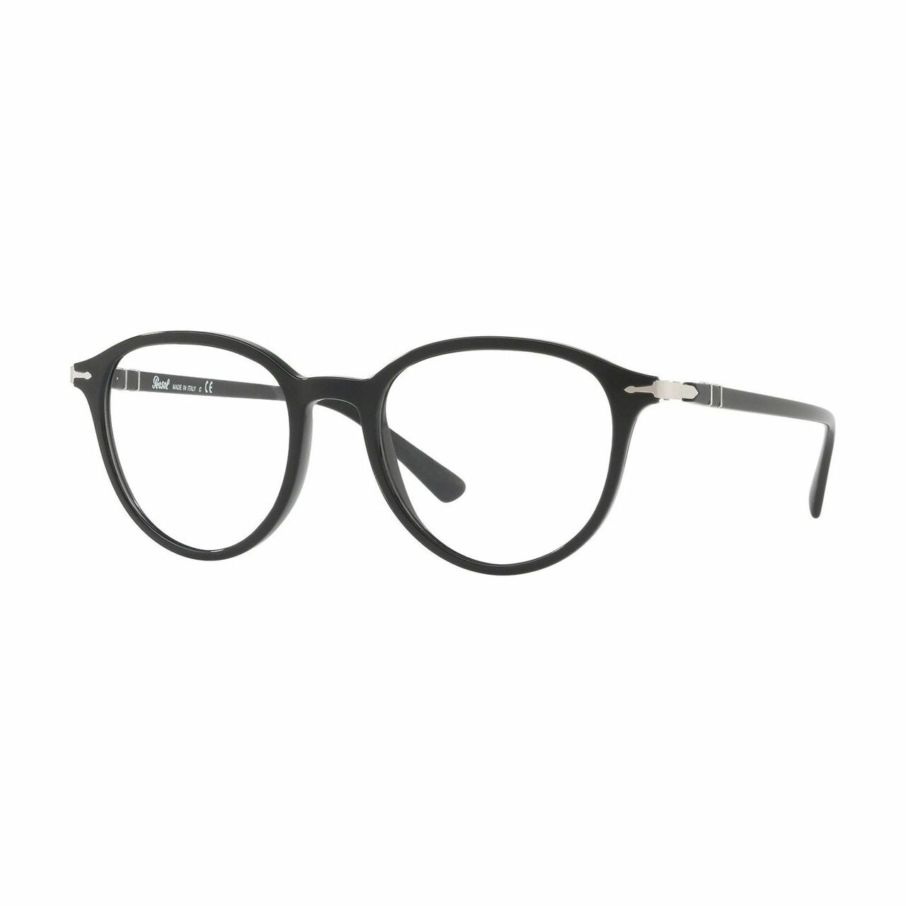 Persol PO3169V-1041 Black Round Men's Plastic Eyeglasses showcasing a stylish full-rim design, ideal for modern men.