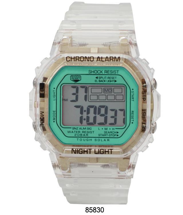 Phoenix Transparent LCD Watch featuring a turquoise face and gold accents, with a silicon band and transparent case.