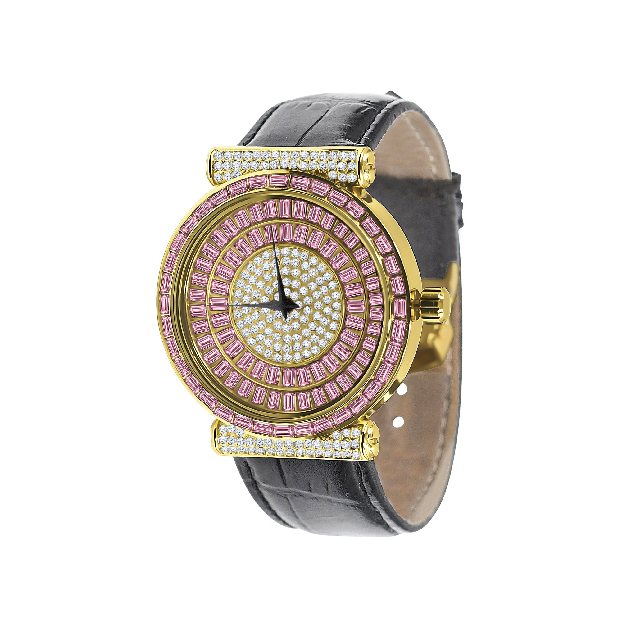 Palatial Bling Leather Watch featuring golden and silver stones with a stylish leather band, showcasing luxury and elegance.