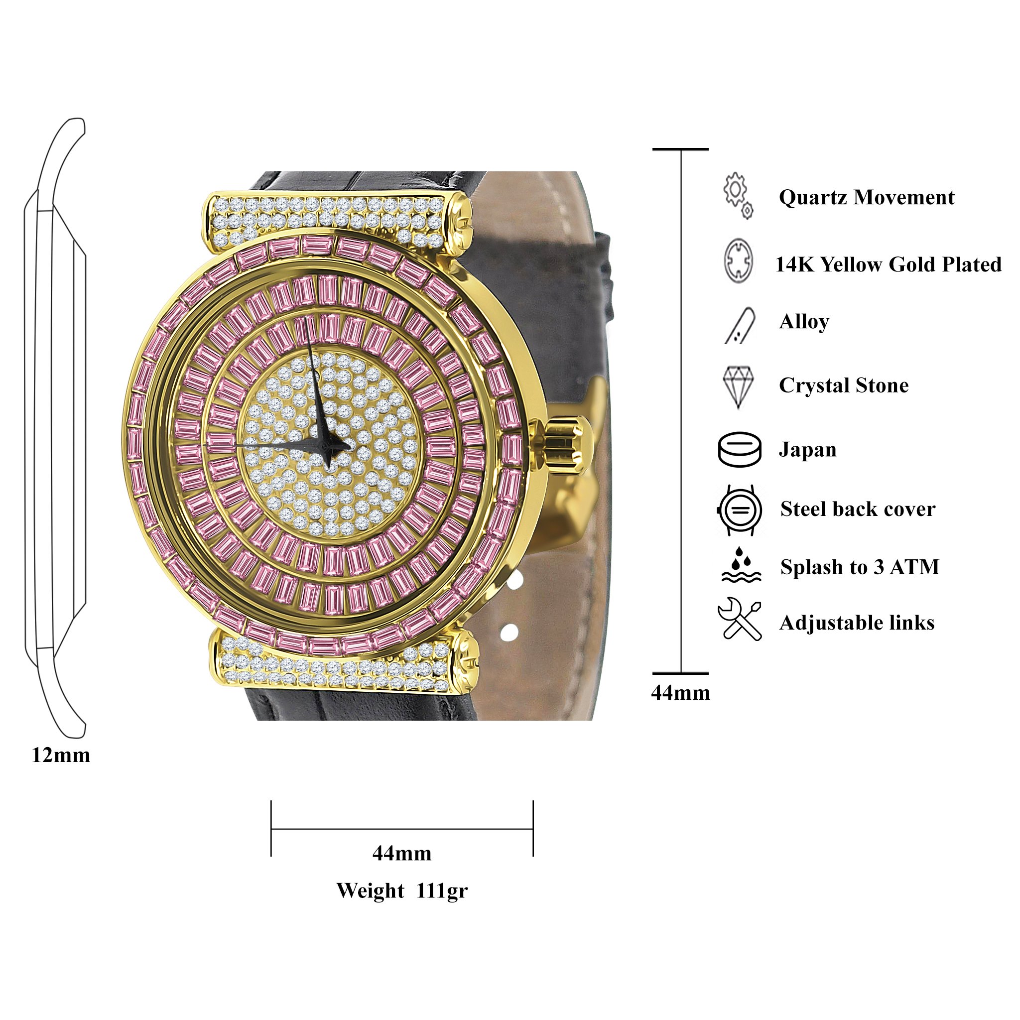 Palatial Bling Leather Watch featuring golden and silver stones with a stylish leather band, showcasing luxury and elegance.