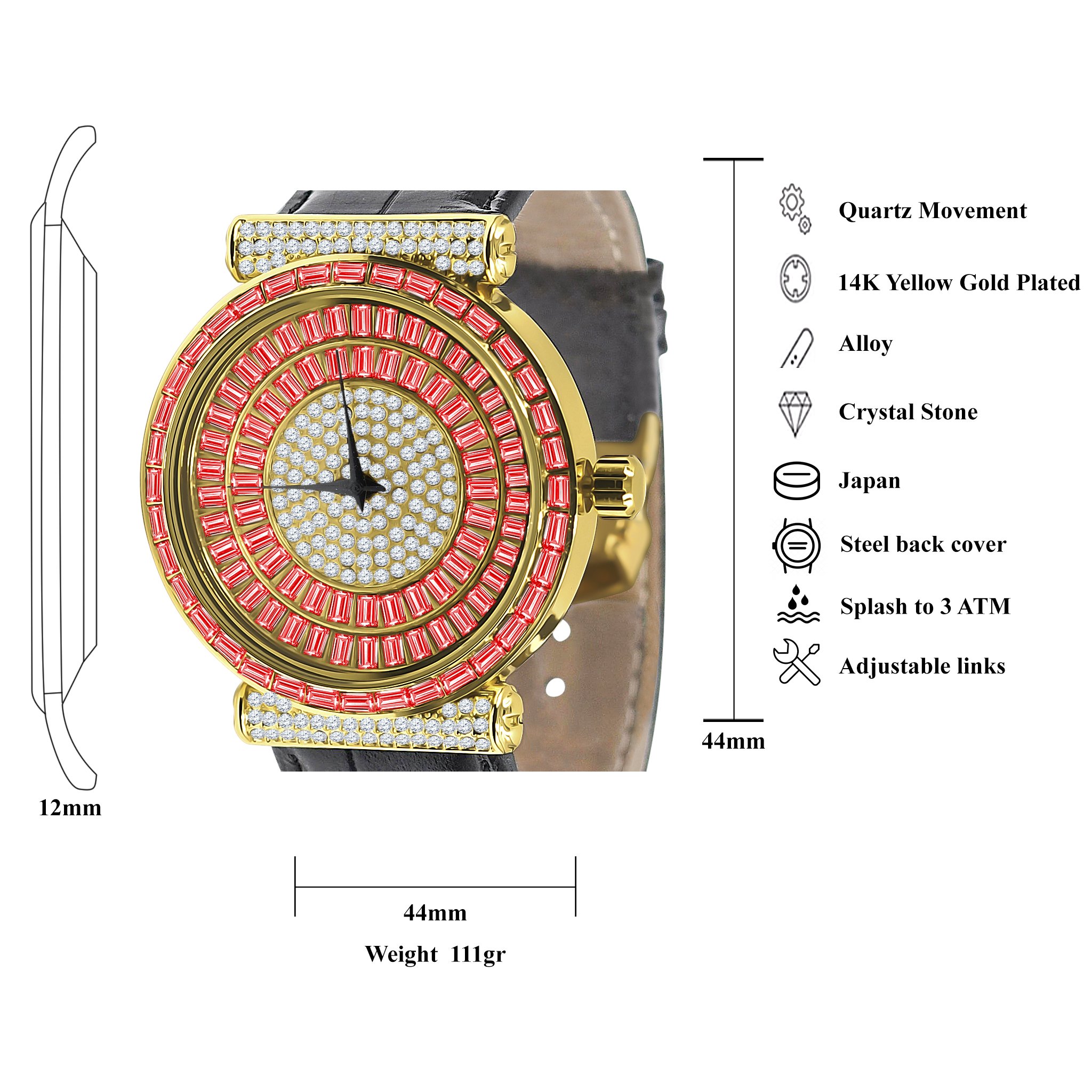 Palatial Bling Leather Watch featuring golden and silver stones with a stylish leather band, showcasing luxury and elegance.