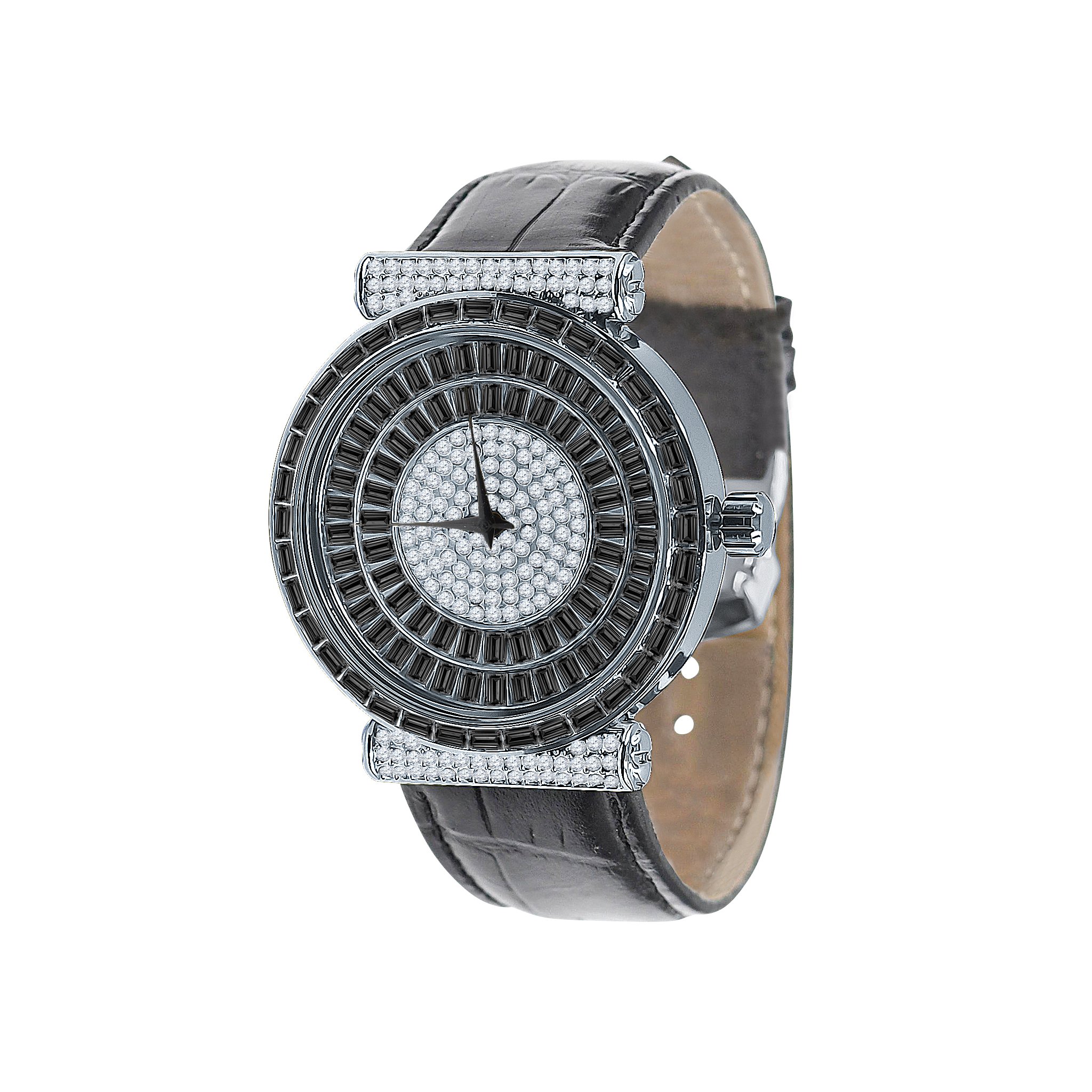 Palatial Bling Leather Watch featuring golden and silver stones with a stylish leather band, showcasing luxury and elegance.