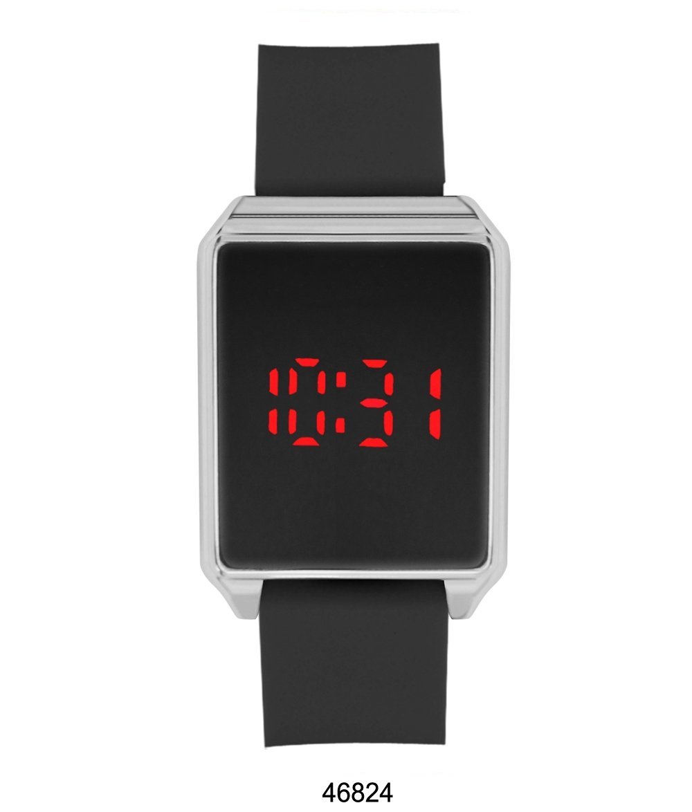 Prichard Touch LED Watch featuring a black rubber band and silver alloy case, showcasing its modern design and LED display.