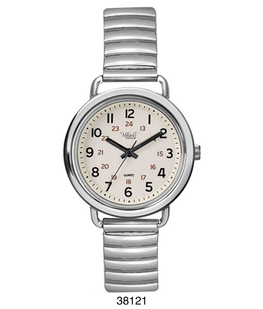 Quantico M Milano Expressions Silver Flex Band Watch featuring a white dial and stainless steel band.