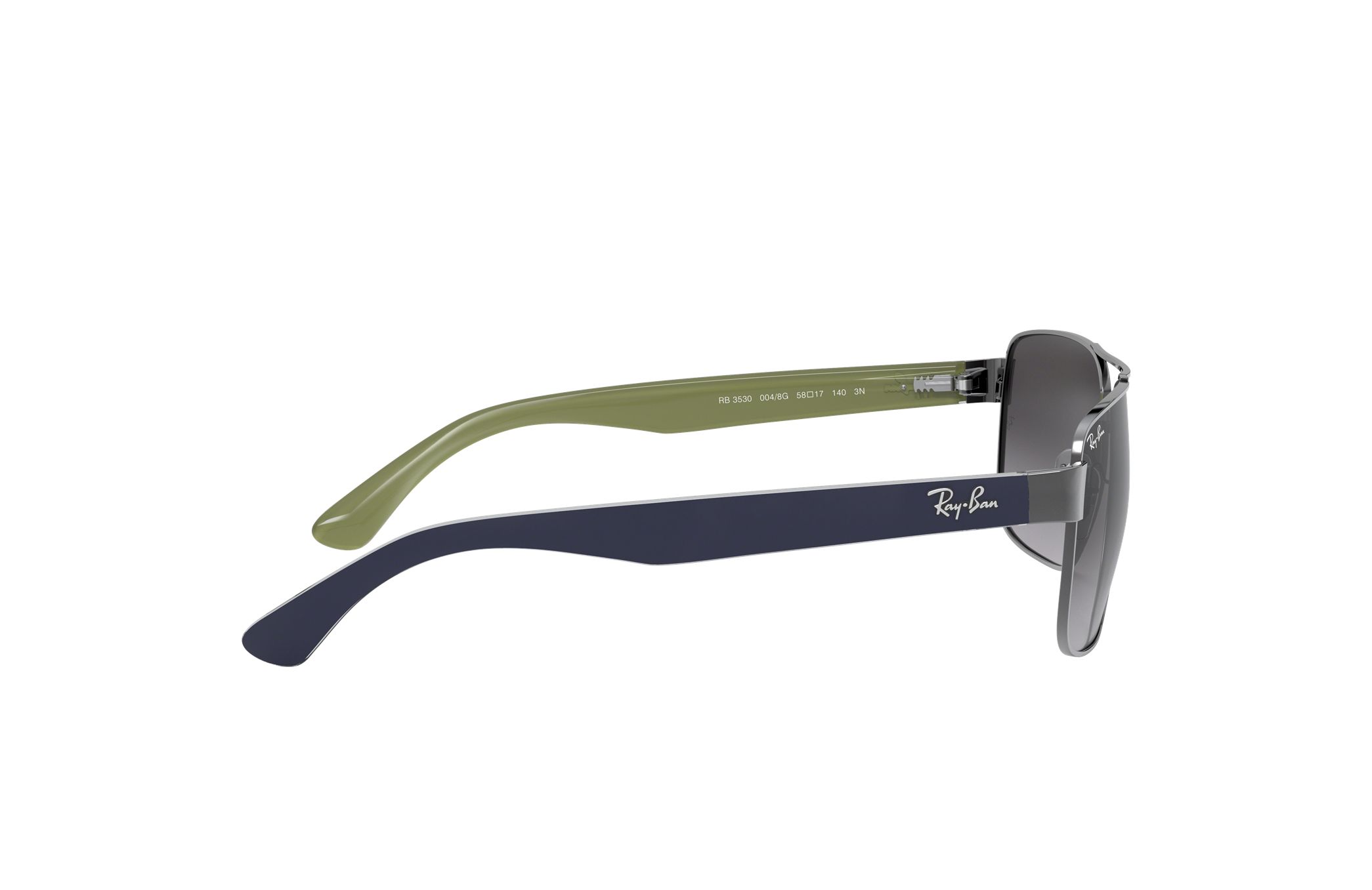 Ray-Ban RB3530-004/8G sunglasses featuring a polished gunmetal square frame and grey lenses, ideal for stylish men.